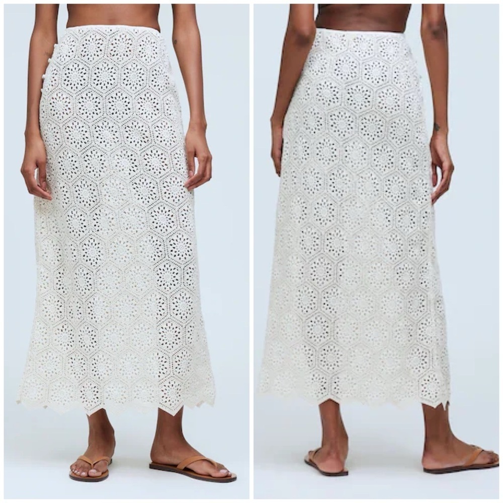 NWT Agua Bendita Tove Seed Crochet Cover Up Maxi Skirt Cream Sz L
